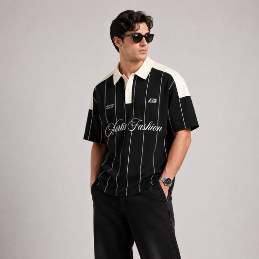 Contrast Collar Printed Polo T-Shirt