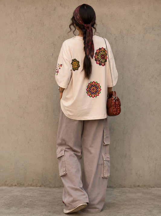 Trendy Printed Oversized Drop Shoulder T-Shirt For Women