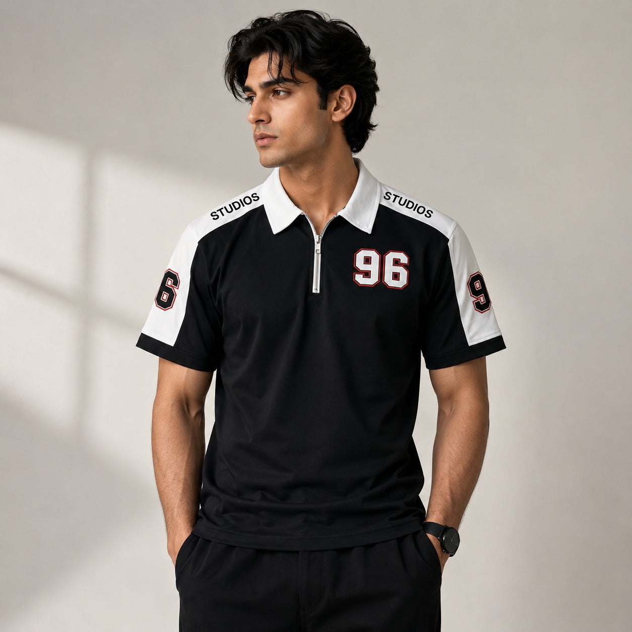 Men's 96 Contrast Panel Zip Polo Shirt