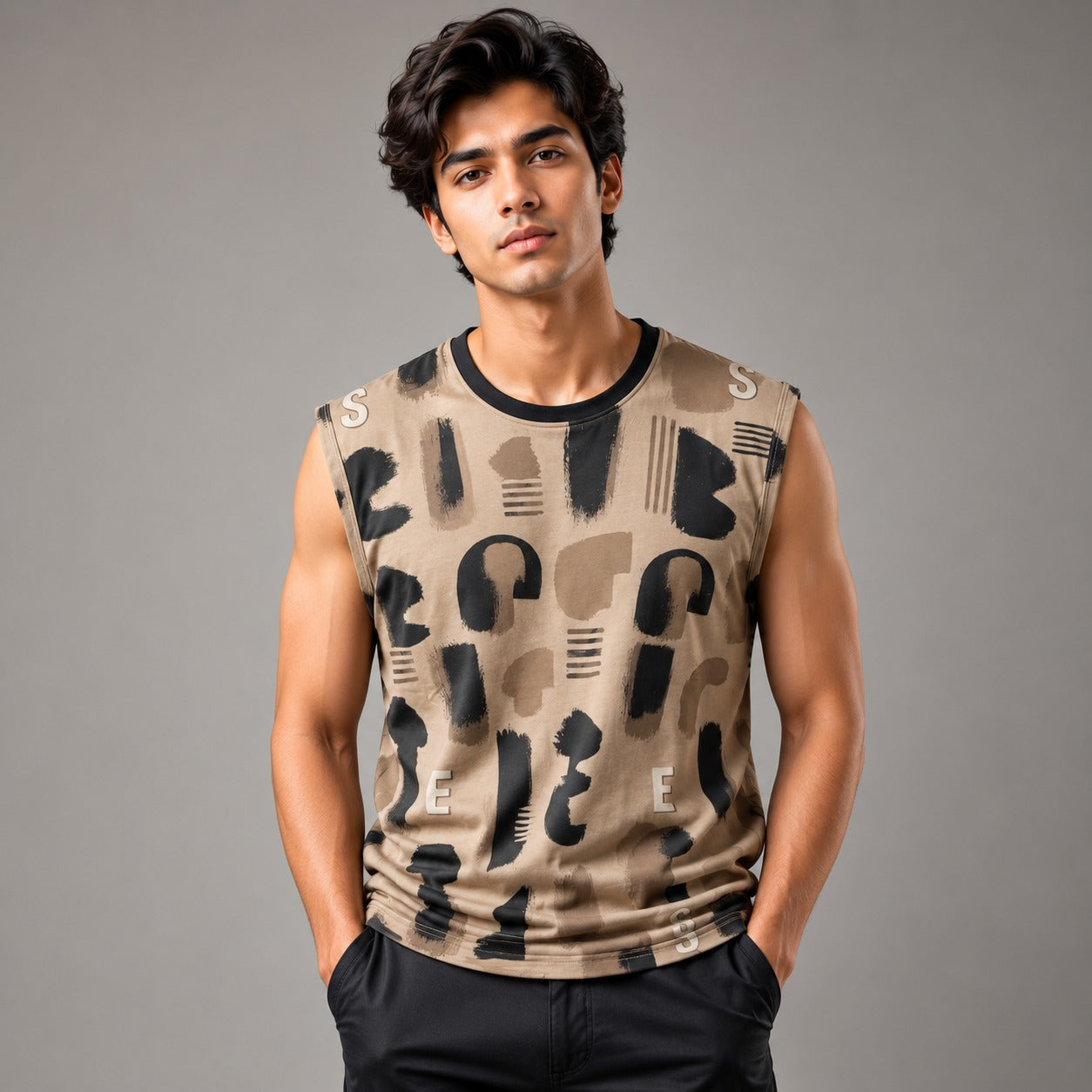 Men's Abstract Print Sleeveless Tank Top