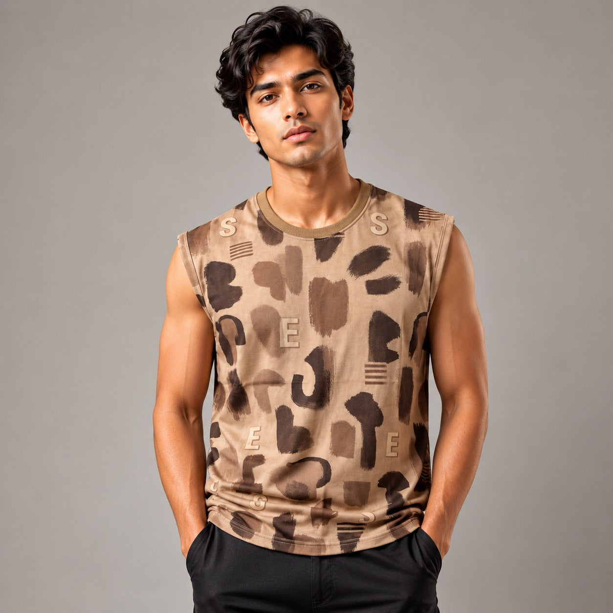 Men's Abstract Print Sleeveless Tank Top