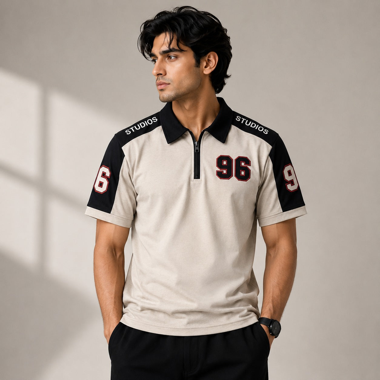 Men's 96 Contrast Panel Zip Polo Shirt