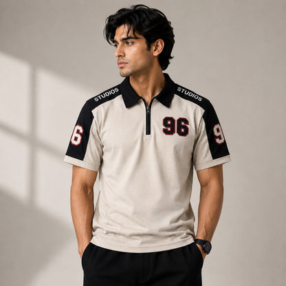Men's 96 Contrast Panel Zip Polo Shirt