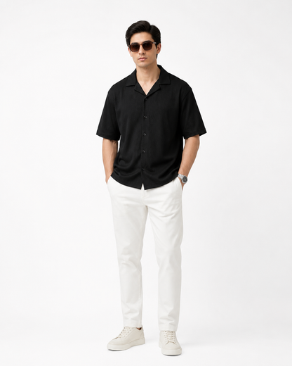 Waffle Knitted Button Down Shirt Drop Shoulder
