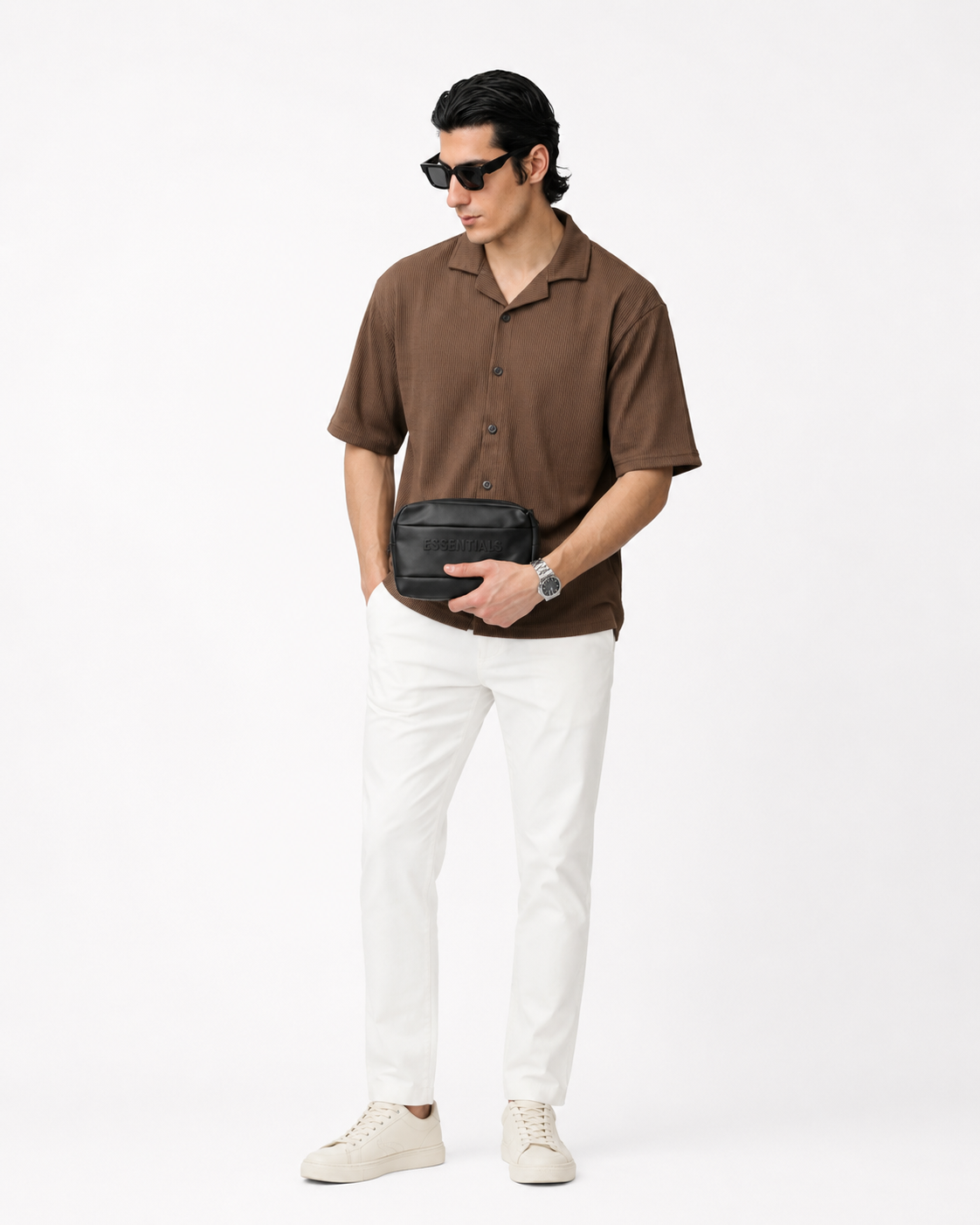 Waffle Knitted Button Down Shirt Drop Shoulder