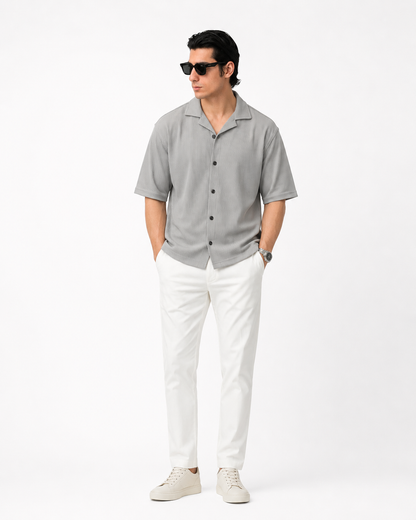 Waffle Knitted Button Down Shirt Drop Shoulder