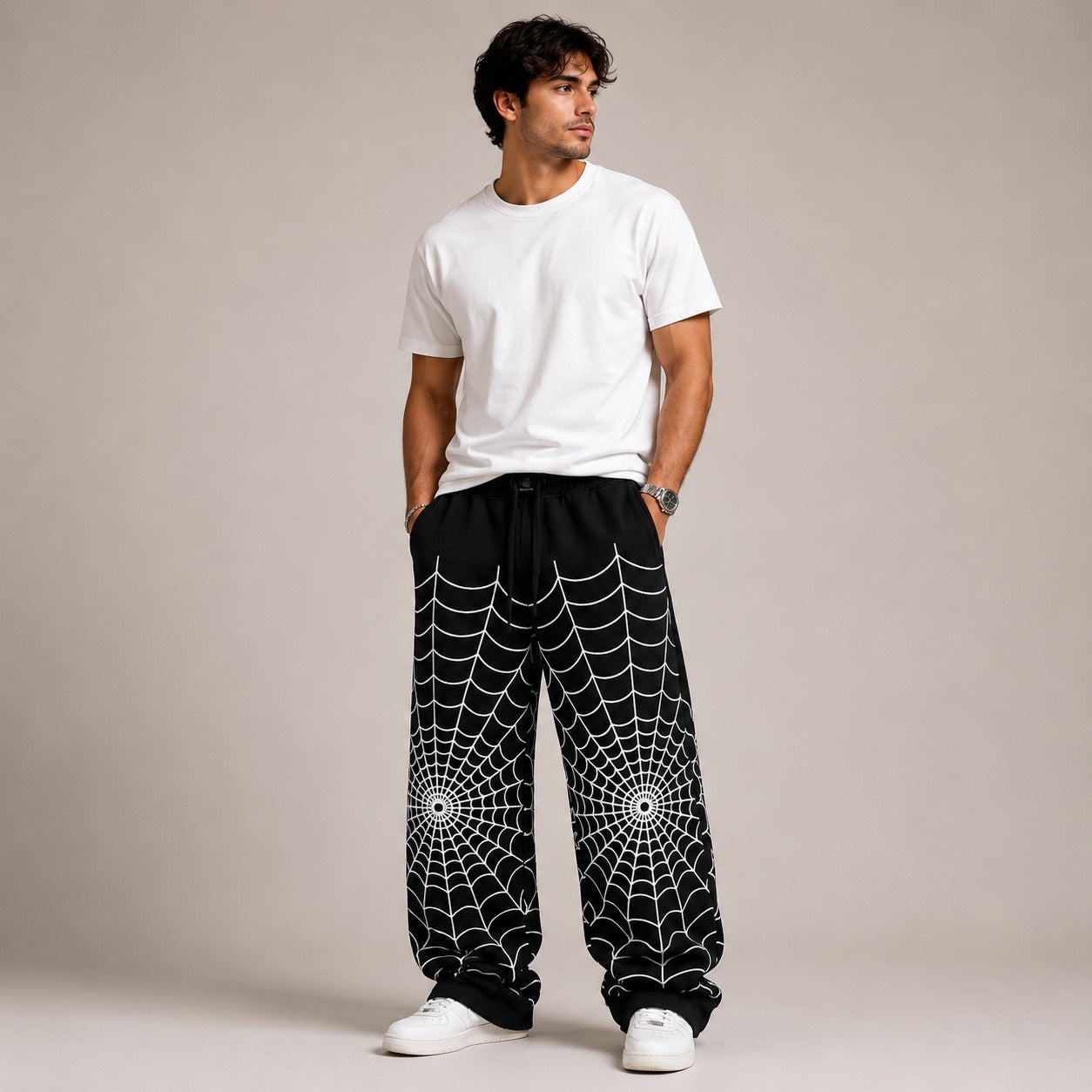 Spider Web Print Baggy Trouser