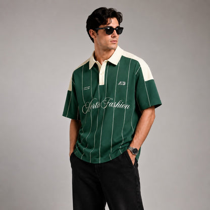Contrast Collar Printed Polo T-Shirt