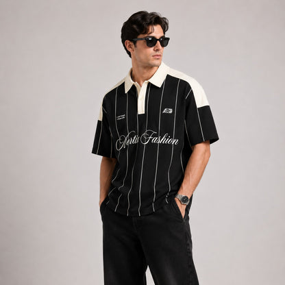 Contrast Collar Printed Polo T-Shirt
