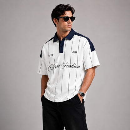 Contrast Collar Printed Polo T-Shirt