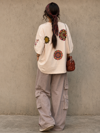 Trendy Printed Oversized Drop Shoulder T-Shirt For Women