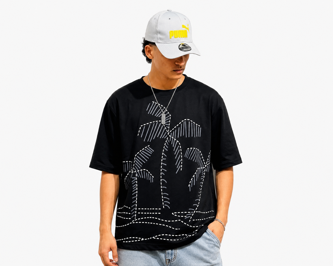 Palm Tree Graphic Printed Dropshoulder