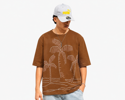 Palm Tree Graphic Printed Dropshoulder