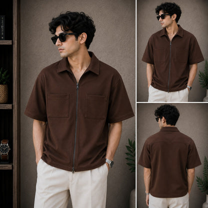 Korean Full Zip Oversized Shirt